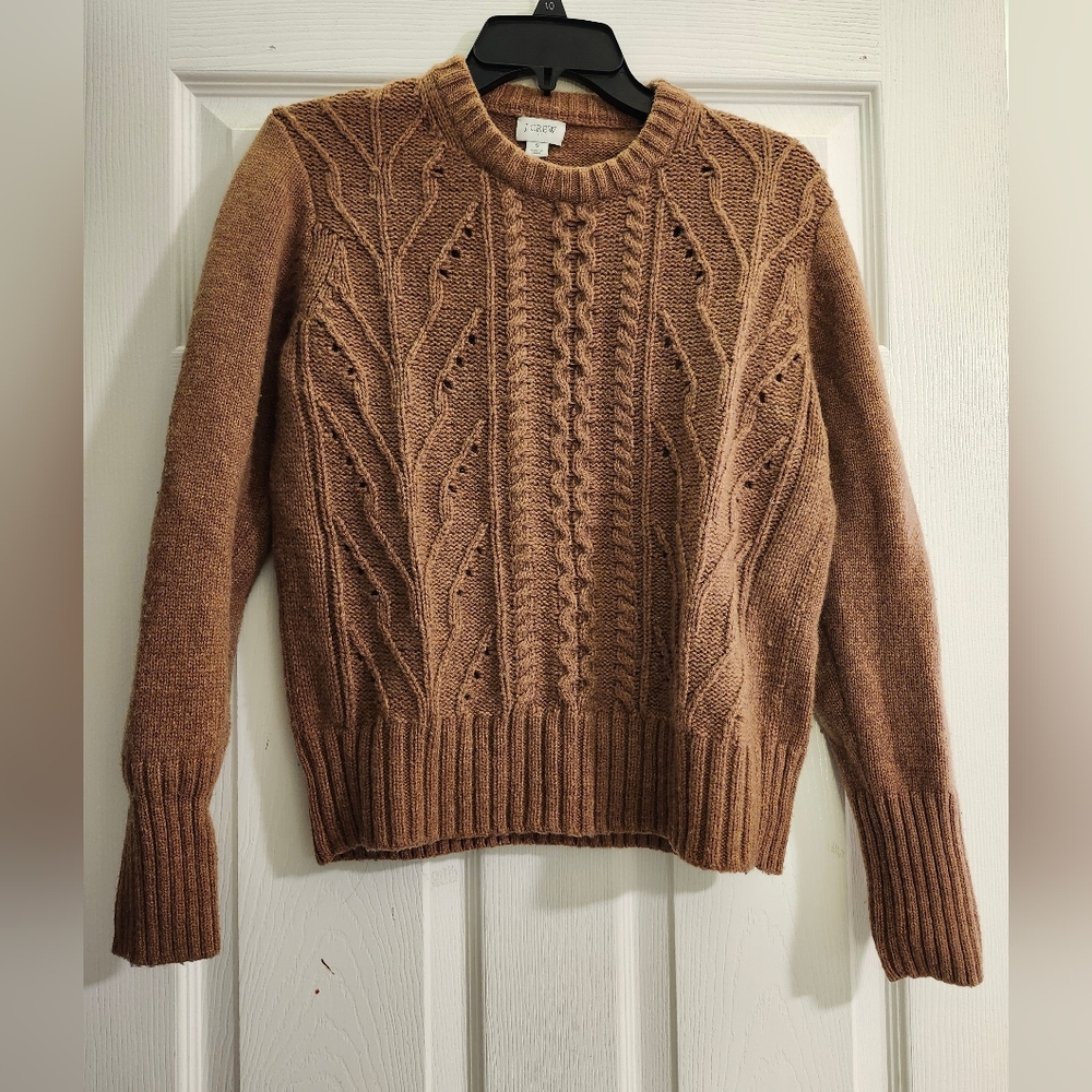 J. Crew Brown Cable Knit  Lambs Wool Sweater Size Small